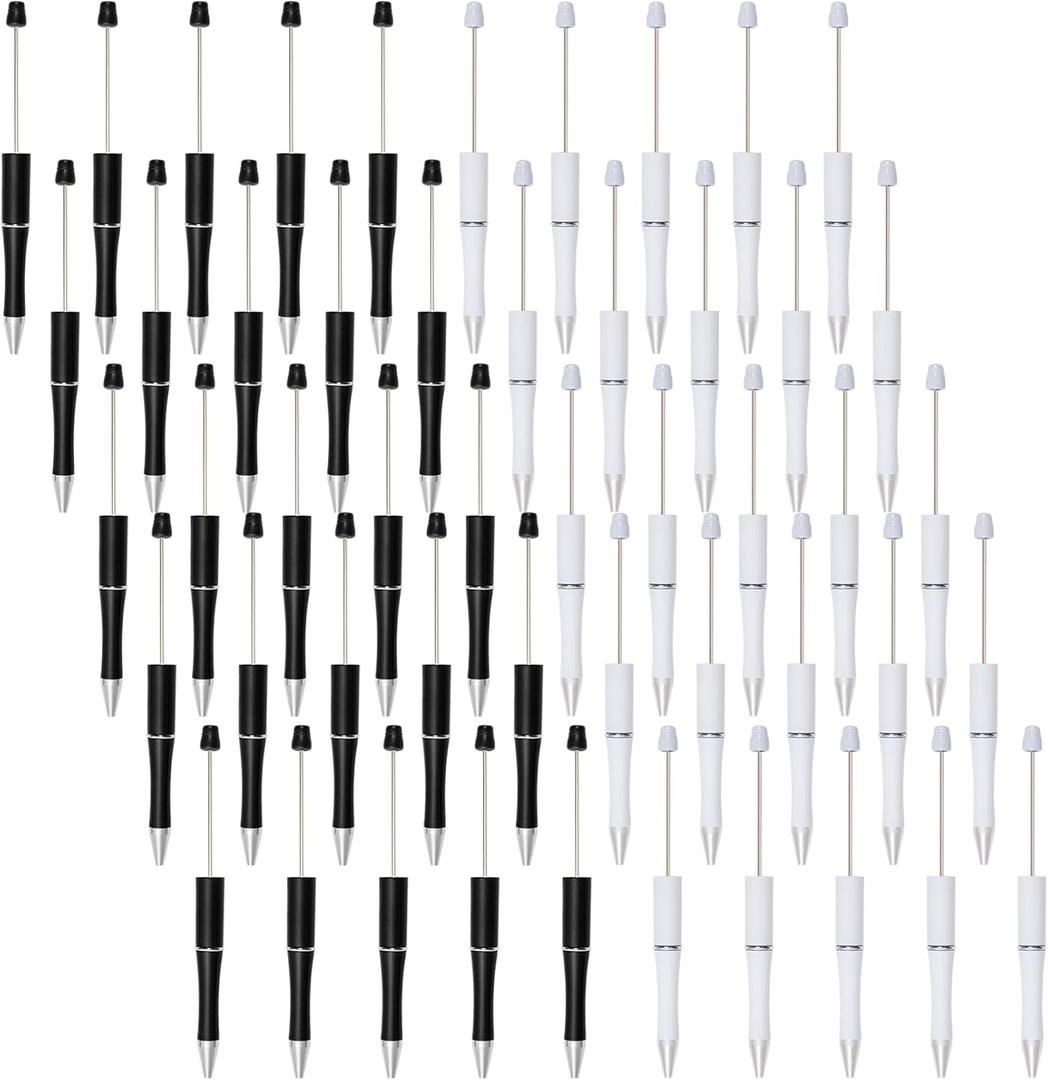 jiebor 50Pcs Beadable Pens Plastic Bead Black Ink Ballpoint DIY Cute Cool Pens for Journaling Women Men Students Teacher Bridal Graduation Gift Office School Supplies Black White