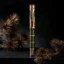 HONG DIAN D5 Qin Dynasty Fountain Pen Green Gold, Fine Nib Piston Filling Pen, Retro Chinese Totem Engraving Smooth Writing Pen with Pen Box Set