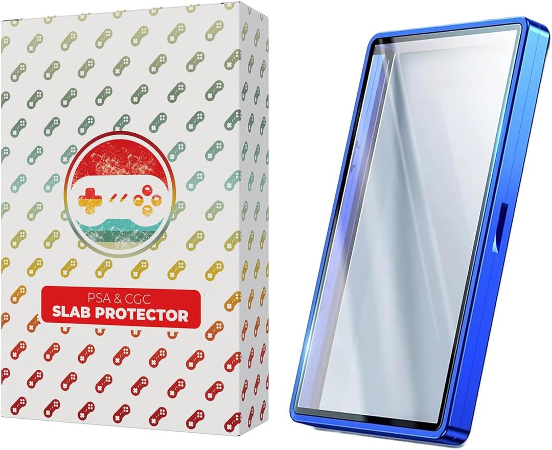 PSA & CGC Slab Protector Display Case, Metallic Magnet Closures, High Gloss Finish, Stackable, Fits PSA & CGC Graded Cards w/ Ray Protection (Blue)