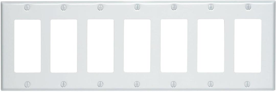 Leviton 7-Gang Decora/GFCI Device Wallplate, Standard Size, Thermoset, White, 80407-W