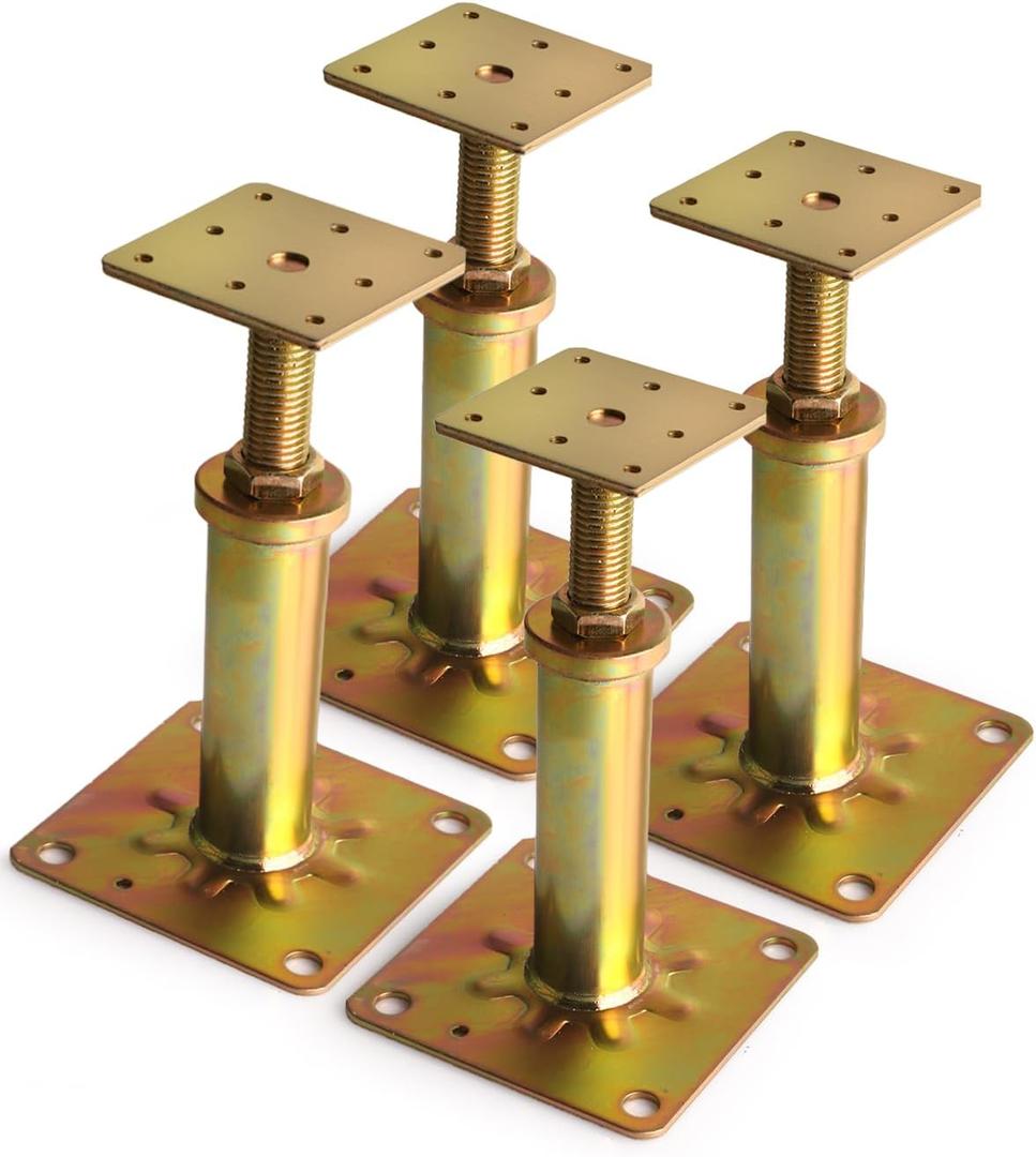 4 Pack House Floor Jacks, Adjustable Jack Post for Leveling, 6.5"-8.5" Height Telescoping Screw Jacks, Heavy Duty Support for Basement, Floor Joist, Beam & Foundation Repair, Temporary Support, Gold
