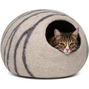 MEOWFIA Cat Cave  Premium Felt Cat Bed for Indoor Cats, Handmade 100% Merino Wool (Light Grey, Medium)