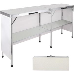 REDCAMP Portable Bar Table, Pop Up Folding Mobile Bar Bartender Table Podium Table for Events, Party, Camping, Tradeshow, Exhibition, Easy Setup, White, 78"x33"x15" 