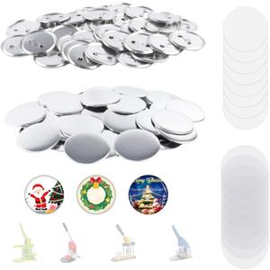 75mm Metal Blank Button Supplies Button Making Parts, 100 Sets 75mm/3 inch Pin Maker Parts Badge Supplies for Button Maker Machine, Including Metal Back Cover Metal Shells Clear Film and Paper