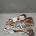 6 PCs Teak Wooden Utensil Set with Hooks, Wooden Spoons for Cooking, Wood Cooking Utensils Set, Comfort Grip, Non Stick Cookware, Easy to Clean, Kitchen Stuff, Wood Spatula