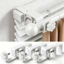 Over Blinds Curtain Rod Brackets for Outside Mounted, No-Drill Blinds Curtain Rod Holders for 1.3-2" Rectangular Headrails, Tool-Free & No Wall Damage, Apartment & Renter Friendly (Set of 3, White)