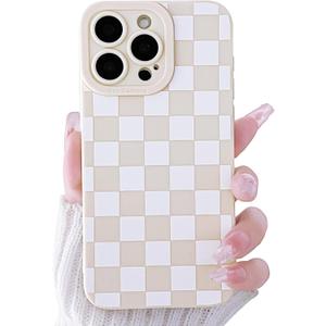 Compatible for iPhone 15 Pro Max Case Cute Checkerboard Lattice Plaid with Color Design for Girls Women Soft TPU Shockproof Protective Girly for iPhone 15 Pro Max Case-White