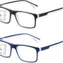 Missfive 2-Pack Mens Light Multifocus Progressive Reading Glasses Blue Light Blocking, Multifocal Spring Hinge No-Line Quality Trifocal Readers Comfort Eyeglasses (Workspace For Near Range, 3.0x)