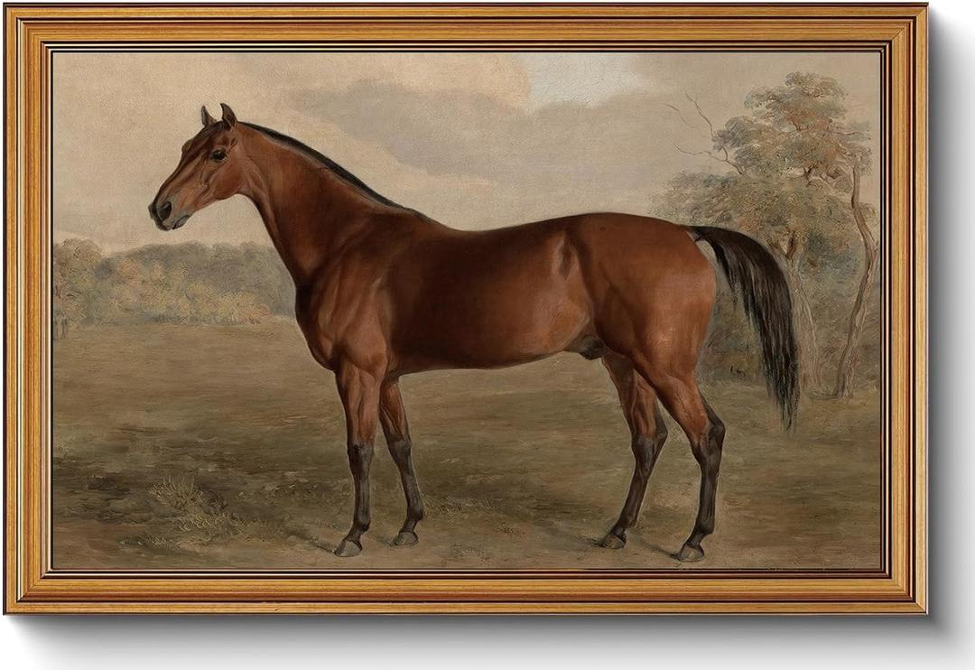 Gold Framed Wall Art Vintage Horse Canvas Art Farmhouse Animals Picture Wall Decor Antique Prints Rustic Paintings Country Artwork for Bedroom Bathroom Living Room 16x24 Inch