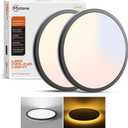 Matane 2Pack LED Flush Mount Ceiling Light Fixture with Night Light, 12inch 24W 2400LM 3000K/4000K/5000K Selectable, Dimmable LED Ceiling Lights for Bedroom, Dining Room, Kitchen, Round Black