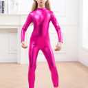 Girls Shiny Metallic Unitard Long Sleeve Leotard Turtleneck Kids Bodysuit for Costume Dance 7-8 Years
