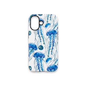 XYUQZQ for iPhone 16 Phone Case Cute Aesthetic Jellyfish Pattern for Women Girls Dual-Layer Shock Protection Shockproof TPU and Hard PC Protective Cover - Blue Jellyfish