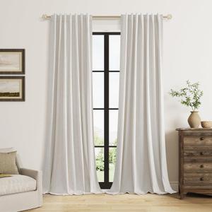Guken Light Beige Extra Long 100% Blackout Curtains 120 Inch Length 2 Panels Set for Living Room Bedroom Back Tab Thermal Insulated Black Out Linen Drapes Room Darkening Window Curtain, 52x120