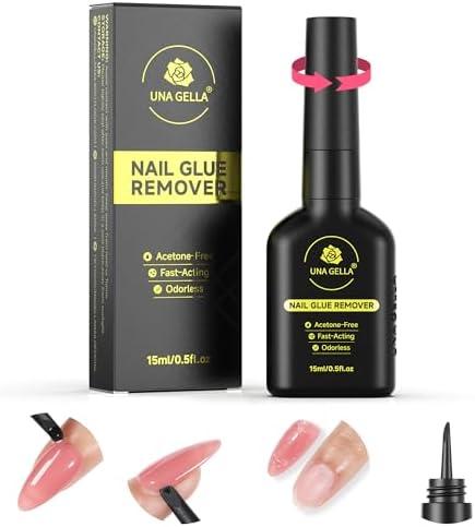 UNA GELLA Nail Glue Remover for Press on Nails 15ml Upgraded Stick & Remove 2 in 1 Acrylic Nails Remover for False Nails Tips Acetone-Free Gentle Gel Nail Remover, Not for Gel Polish Base Coat