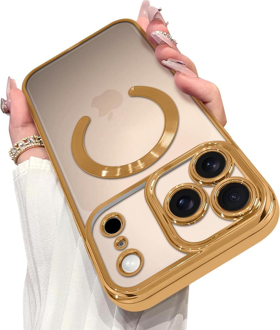 OOK Magnetic Case Made for iPhone 17 Pro 6.3 Inch [Compatible with MagSafe] Soft TPU Anti-Scratch Shockproof Protective Phone Cover Slim Clear Case for Women Men - Gold