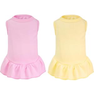 2 Pcs Dog Dress Cute Cat Skirt Solid Color Summer Clothes for Small Pet Dogs Cat (Yellow,Pink, X-Small)