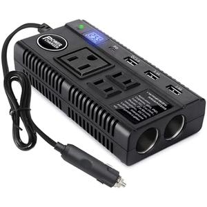 Car Power Inverter 120W DC 12V 24V to AC 110V Car Charger Adapter with 3 AC Outlets Dual Cigarette Lighter 4 USB Ports Charger Quick Charging 3.0 for Phones Tablets Laptops Kindle (Black) : Automotive