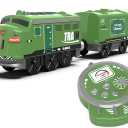 Train Toy Remote Control Locomotive, Motorized Train Set for Wooden Track, Electric Trains with Sound & Lighting Effects Compatible with Thomas, Brio, Chuggington