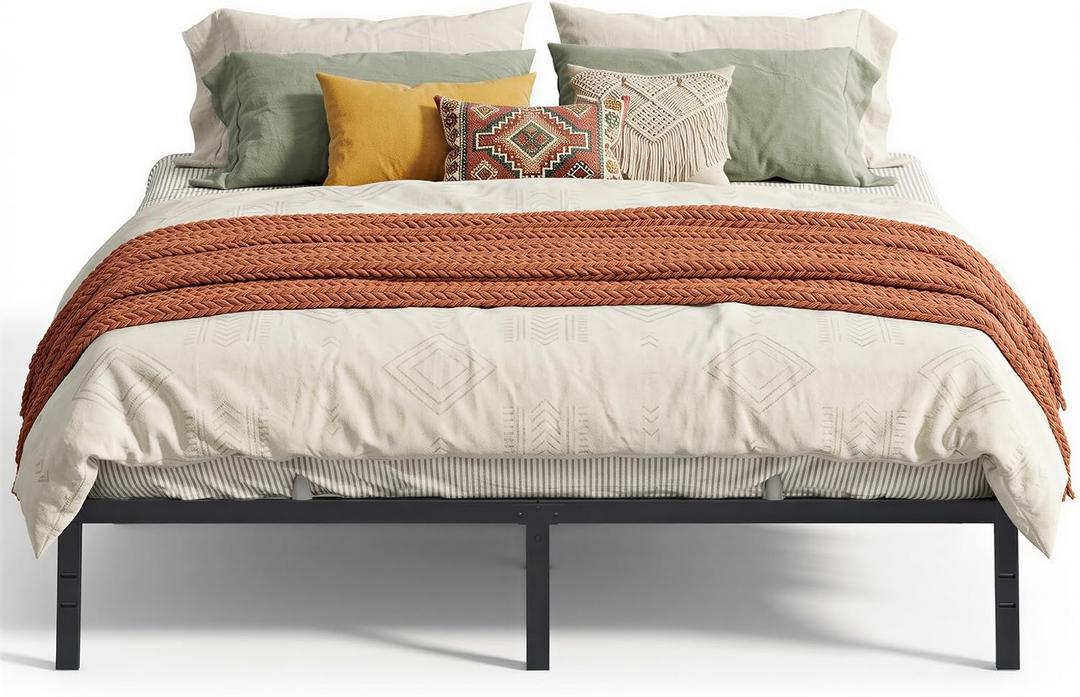 VASAGLE King Metal Bed Frame 14 Inches Tall, 1100 lb Weight Capacity, No Box Spring Needed, with Under-Bed Storage, Easy Setup, Heavy-Duty Platform Bed, Mattress Retainers, Matte Black URMB654BD02S
