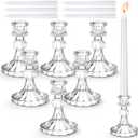 Suclain 12 Pcs Wedding Candlestick Holders Taper Candles Set Clear Glass Candle Holder and White Tapered Candles Dripless Tall Candle Sticks for Wedding Party Table Favor(Transparent)