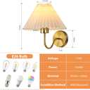 Gold Wall Sconces Sets of 2, Indoor Wall Light Fixtures with Fabric Lampshade, Pleated Fabric Wall Lamp Dresser Hardwired Lamp Wall Lighting Fixture for Bedroom Living Room Porch Dining Room, 10.23 x 5.9 x 5.9 inches