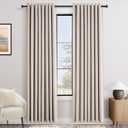 Cream Black Out Curtains 96 inch Long for Living Room Grommet Chenille Bedroom Velvet Blackout Drapes Block Out Noise Reducing Rustic Textured Farmhouse Room Darkening Curtains Natural Colored (52"W x 96"L (Pack of 2))