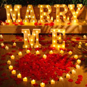 Hortsun Marry Me Light up Letters Proposal Decorations Will You Marry Me Sign Rose Petals 24 LED Candles Romantic Night Light for Proposal Engagement Wedding Anniversary Valentine's Day(Red)