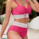 Women's High Waisted Bikini Sets Swimsuits Color Block Two Piece Bathing Suit Cute Drawstring Bikinis (S)