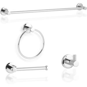 Xin Wei Chrome Towel Bar Set - 4-Piece Bathroom Hardware Kit (Towel Holder, Ring, Hook, Tissue Holder) - 24" Wall-Mounted with Zinc Alloy Base & Stainless Steel Rod - Easy Installation Included
