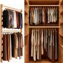 Closet Rods Wooden for Hanging Clothes, Clothes Hanging Rod with Adjustable Brackets 2 Rod,Heavy Duty 100 lbs Closet Wardrobes Laundry for RV Bathroom (47IN/120CM)