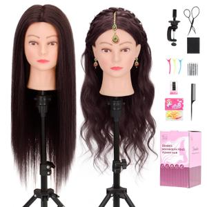 Cosmetology Mannequin Head with 80% Real Human Hair 26-28, Human Hair Manikin Head for Hair Styling Hairdressing Practice, Manikin Head with Human Hair for Hairdresser with Free Clamp (208UB-#4)