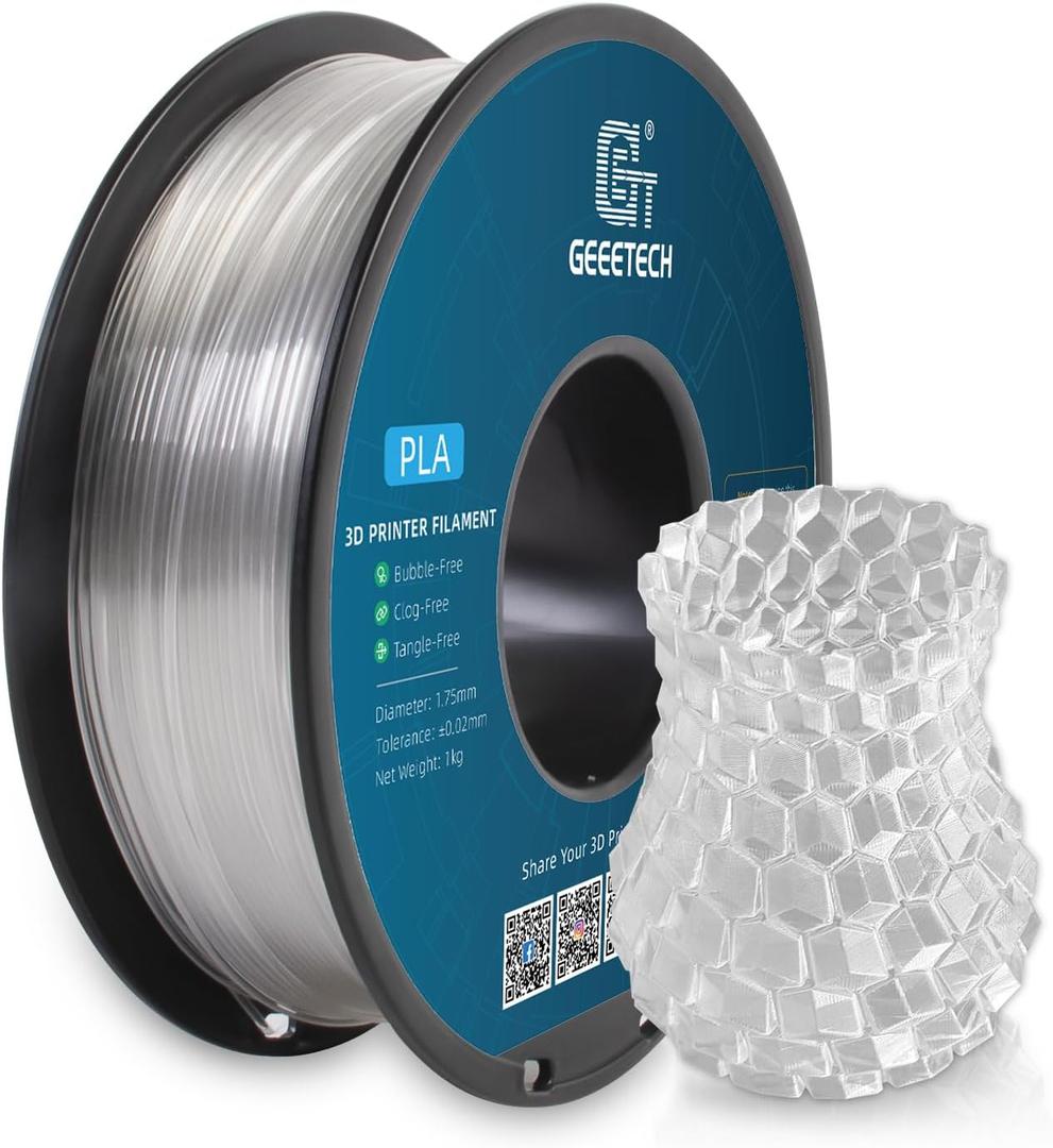 Geeetech Clear PLA Filament 1.75mm, Excellent Transparency, Neatly Wound 3D Printer Filament 1kg(2.2lbs), Dimensional Accuracy +/- 0.02 mm, Fit Most FDM 3D Printers