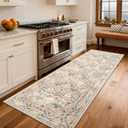 GarveeHome Washable Runner Rug 2x6, Non Slip Floral Kitchen Runner for Hallway Entryway Beige Laundry Bathroom Mat Farmhouse Thin Stain Resistant Carpet for Bedroom Beside Rug (Rose/Teal)