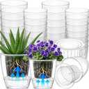36 Pcs Self Watering Pots 3.5 Inch, 4.3 Inch Plastic Flower Plant Pot with Inner Pot Self Watering Wick Planter White Clear Flower Pots for Indoor House Plants Herbs, Flowers, (Transparent)