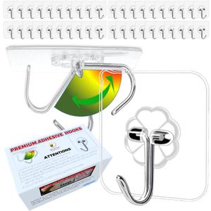 QUALIALL 40pcs Heavy Duty Adhesive Hooks for DamageFree Hanging  Transparent Plastic Hangers for Ceilings and Walls