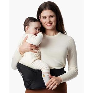 Momcozy Hip Seat Baby Carrier Black Adjustable Waistband with Original 3D Belly Protector, Various Pockets for Newborns & Toddlers up to 45lbs, Size: Medium