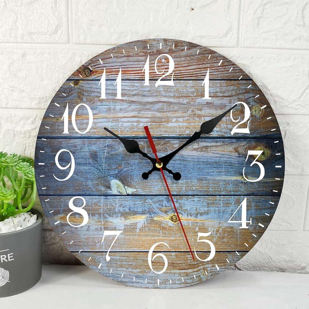 ArtSocket Wooden Wall Clock Silent Non-Ticking, Wood Old Retro Vintage Wooden Round Rustic Coastal Wall Clocks Decor for Home Kitchen Living Room Office, Battery Operated(10 Inch)