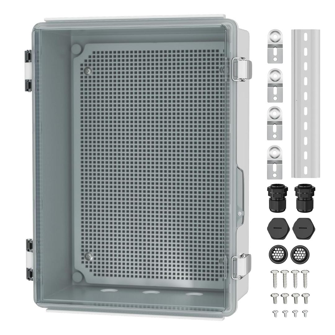 Joinfworld Clear Electrical Enclosure Box Outdoor 14x10x6 Plastic Junction Box Waterproof Outside Nema 4 Electrical Box Weatherproof for Electronics Pump Controller WiFi Router (13.8"x9.8"x5.9" Clear)