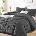 AveLom Seersucker Queen Comforter Set (90x90 inches), 3 Pieces- 100% Soft Washed Microfiber Lightweight Comforter with 2 Pillowcases, All Season Down Alternative Comforter Set for Bedding, Grey (Dark Gray)