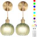 Battery Operated Wall Sconce, Wireless Wall Sconces Decor Set of 2 with RGB Color Changing Dimmable, Wall Sconces Set of Two with Remote, Vintage Wall Lamp for Bedroom Living Room etc (Lantern Green)