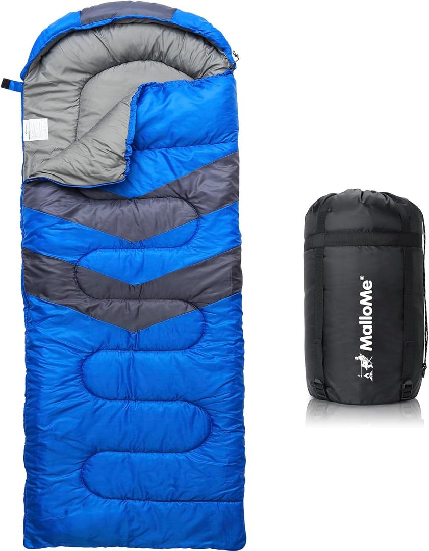 MalloMe Sleeping Bags for Adults Cold Weather & Warm - Backpacking Camping Sleeping Bag for Kids 10-12, Girls, Boys - Lightweight Compact Camping Essentials Gear Accessories Hiking Sleep Must Haves (0-45F XL Winter - Blue)