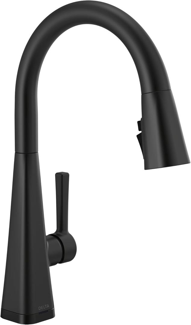 Delta Faucet Lenta Touchless Kitchen Faucet with Touch Technology, Black Kitchen Sink Faucet with Pull Down Sprayer, Matte Black 19802TLZ-BL-DST