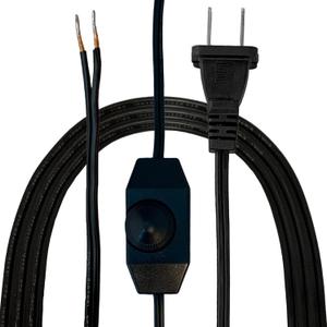 Royal Designs, Inc. 8 Foot Replacement Lamp Cord with Molded Plug and Rotary Dimmer Switch, Stripped Ends Ready for Wiring, SPT-1 Safe for USA, CO-1001D-BLK-8-1, Black