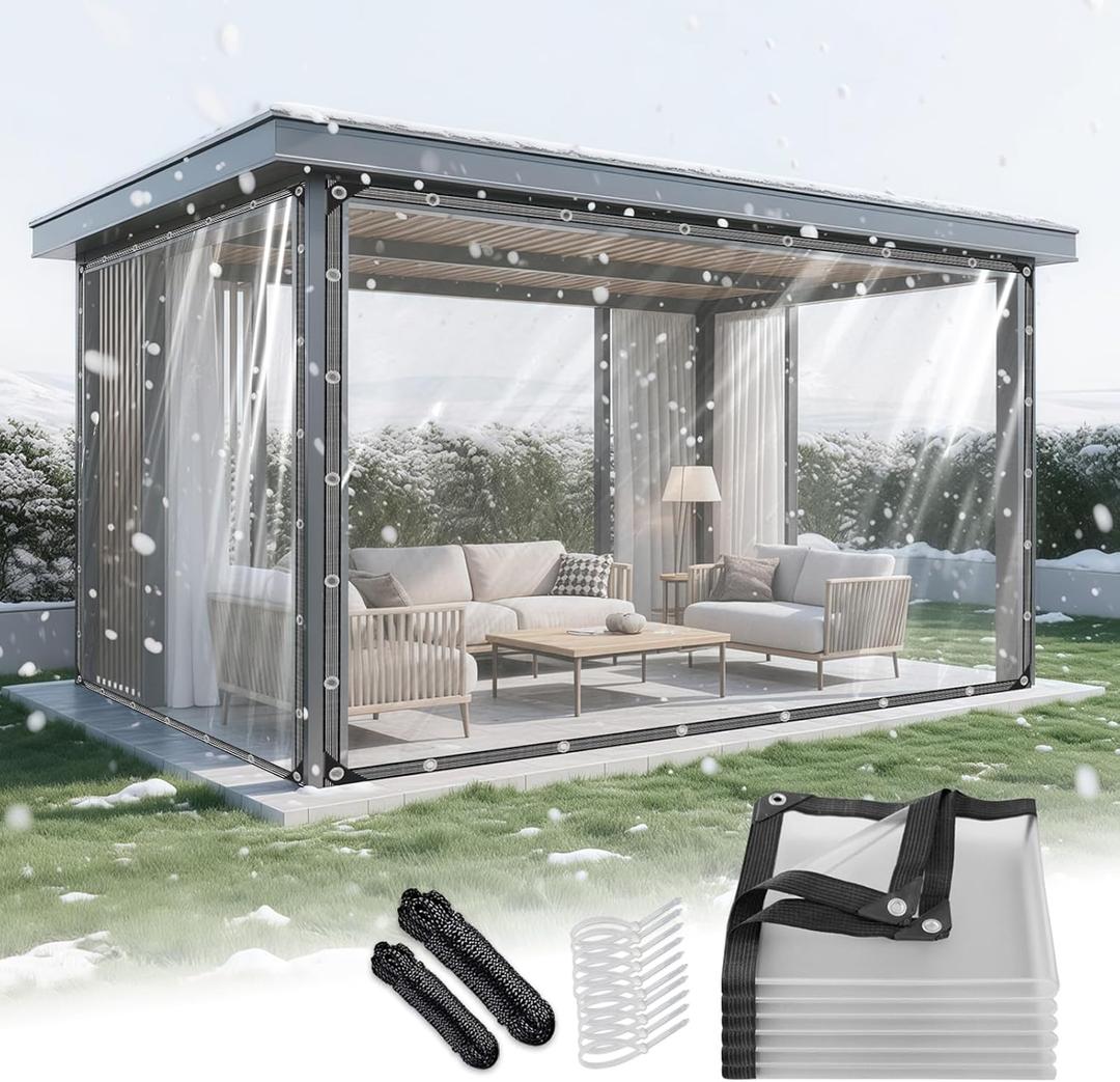 14 MIL Clear Vinyl Tarp 6x10 ft Heavy Duty Clear Tarp Tear-Resistant Reinforced Edges Rustproof Grommets Windproof Waterproof Cover for Porch Patio Greenhouse Chicken Coop Outdoor Garden