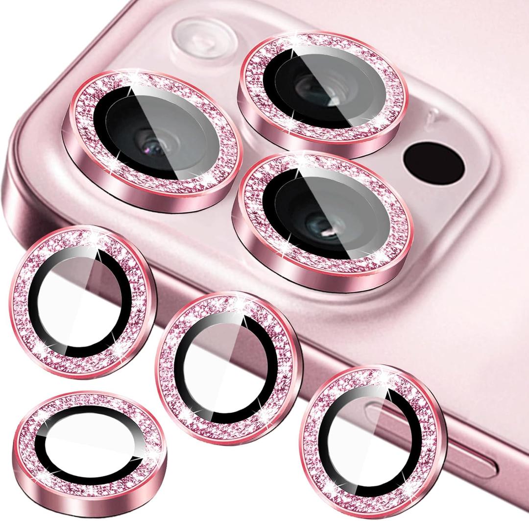 Compatible for iPhone 11, 11 Mini, 11 Pro & iPhone 11 Pro Max Camera Lens Protector (3+1 Pack) - Bling Sparkling Glitter, Anti-Scratch Camera Cover with Tempered Glass, Case Friendly (Pink)