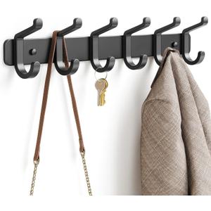 pickpiff Coat Rack Wall Mounted Heavy-Duty: Metal Coat Hanger 6 Hooks for Hanging Hat, Clothes, Robe, Keys, Backpack, Bathroom Towels, Jacket, Purse - Closet, Door, Entryway, Mudroom (Black, 1 Pack)