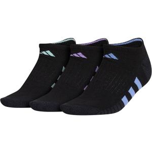 adidas Women's Cushioned No Show Socks (3 Pairs) Durable & Comfortable (Medium, Black/Blue Fusion/Violet Fusion Purple/3)
