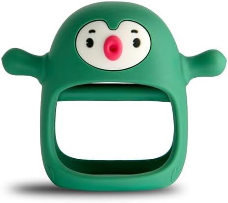Smily Mia Penguin Buddy Never Drop Silicone Baby Teething Toy for 0-6month Infants, Baby Chew Toys for Teething Pain Relief, Hand Teether for 3-6Months,Gum Massager for Babies, Pine Green