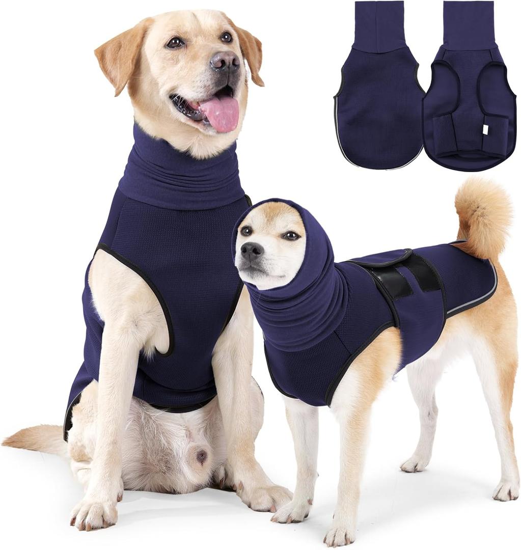 JOHNBOLIN Dog Anxiety Jacket, Dog Shirt with Turtleneck, Breathable Calming Vest, Indoor and Outdoor Separated Pet Jacket (Navy Blue, XXX-Large(Chest:31"-35")