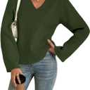Yousify Womens V Neck Oversized Sweaters Long Sleeve Knit Pullover Trendy Casual Chunky Sweater (Medium, Army Green)